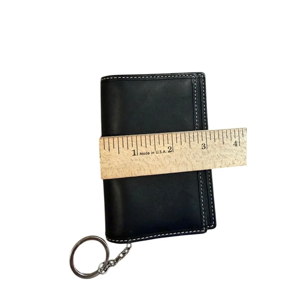 Coach Mini Wallet Keychain Women OS Black Good Leather Contrast Stitch Bifold‎